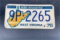 1976 WEST VIRGINIA LICENSE PLATE #9P2265