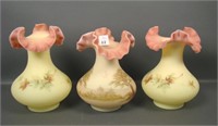 Three Fenton Decorated Burmese Vases