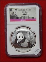 2015 Chinese Panda Silver 10 Yuan NGC MS69