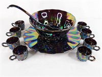 Mosser Carnival Glass Punch Bowl Set