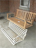 2 porch swings (one wood and one metal)