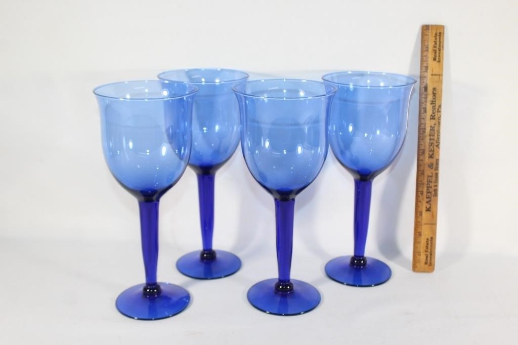 Four Cobalt Blue tall wine glasses