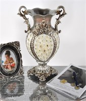 Silver Flower Jeweled Vase