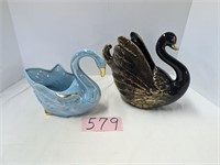 Vintage Painted Ceramic Swans