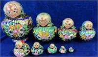 Russian Hand Painted Nesting Doll lot of 9