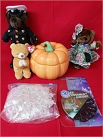 Ceramic Pumpkin, Holiday Hangers and Stuffed Bears