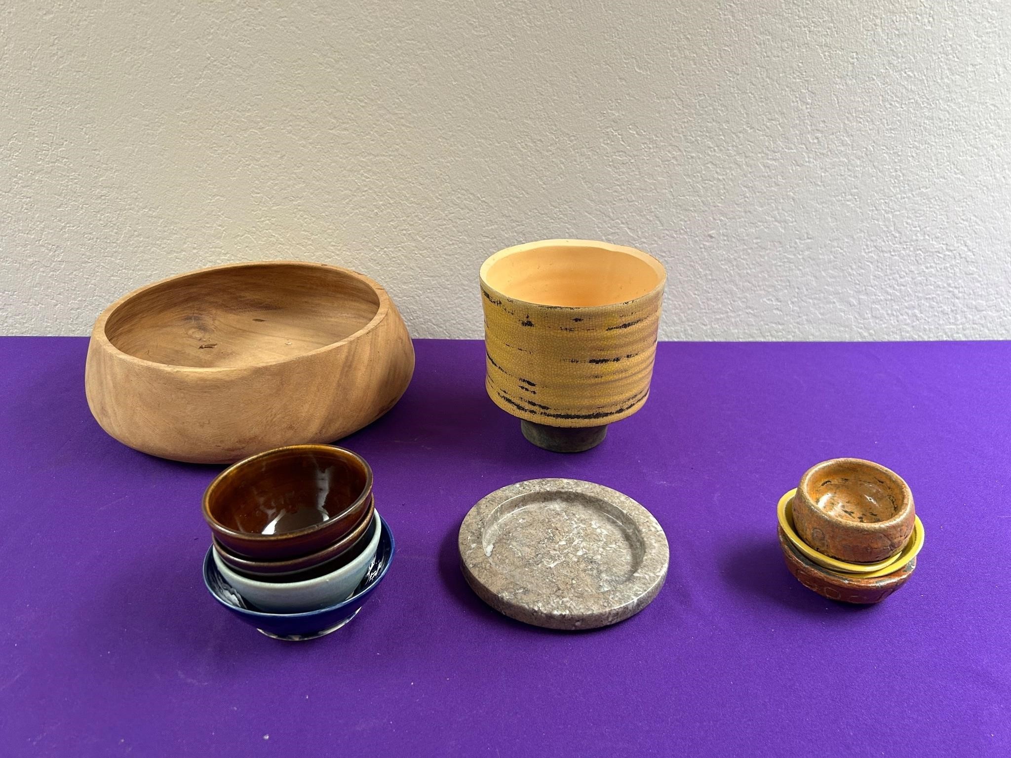 Wood Bowl, Pottery Sauce Bowls ++