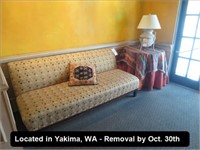 APPROX 77" PADDED BENCH W/SIDE TABLE & LAMP