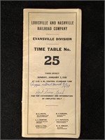 1938 Louisville & Nashville RR Evansville Time Tab
