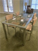 Art Deco Glass Top & Chrome Table &  4 Chairs