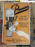 Premier Coffee Mill cardboard sign