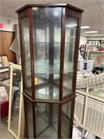 CORNER CURIO CABINET NICE BUT NEEDS CLEANED