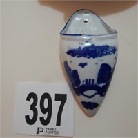 BLUE AND WHITE PORCELAIN WALL POCKET 7 "