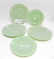 5 JADEITE GREEN GLASS PLATES