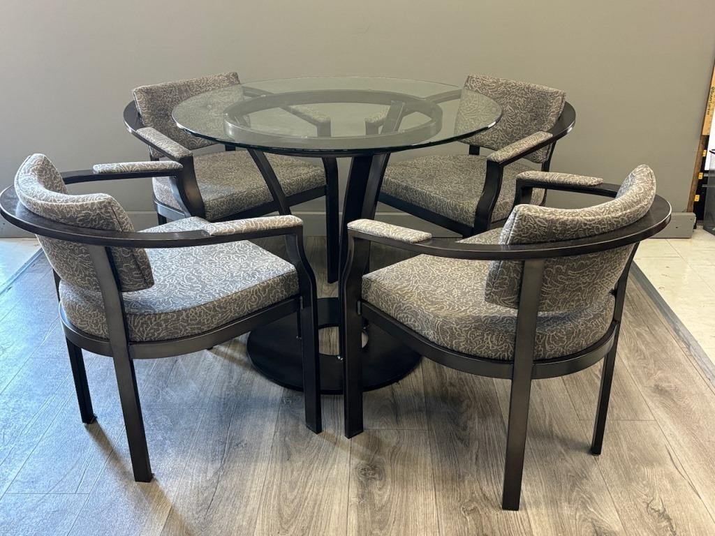 Modern Round Glass Top Dining Table w/ Chairs
