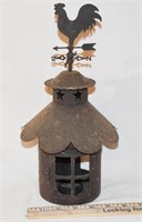 METAL CANDLE HOLDER W/ ROOSTER WEATHER VANE ON TOP