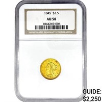 1845 $2.50 Gold Quarter Eagle NGC AU58