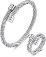 Twisted Wire Cable Open Cuff Bangle Bracelet
