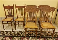 6 Oak Chairs w/ Cane Seats