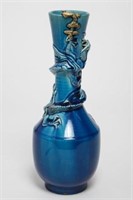 Japanese Awaji Pottery Dragon Vase, Turquoise