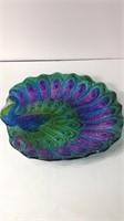 Art Glass Shallow Peacock Bowl  U15A