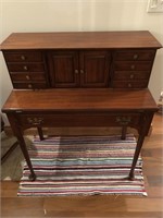 SOLID MAHOGANY?? DESK WITH FOLD OUT TOP.