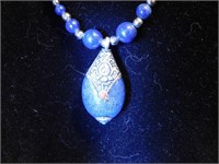 Tibetan style Lapis and Silver Necklace with a