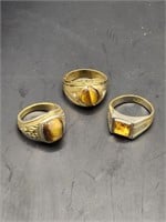 3 Costume Rings 1 Tiger stone