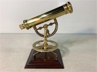 Brass Telescope W/Wood Base, 8in Long, 10in Tall