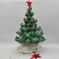 Vintage Ceramic Christmas Tree Lamp w/ Birds
