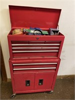Red metal tool chest with contents