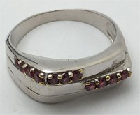 Men's Sterling Silver Garnet Stone Ring