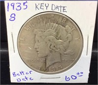 OF) 1935-S PEACE DOLLAR, BEAUTIFUL COIN,