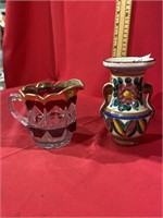 Ruby pitcher & painted vase