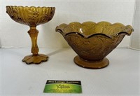 Amber Glass Candy Dish and Goblet