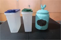 COOKIE JAR & 2 TUPPERWARE BRAND CONTAINERS