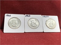 (3) MIX DATE US SILVER FRANKLIN HALF DOLLARS