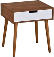 $319-Light Walnut/White Side End Table With Drawer