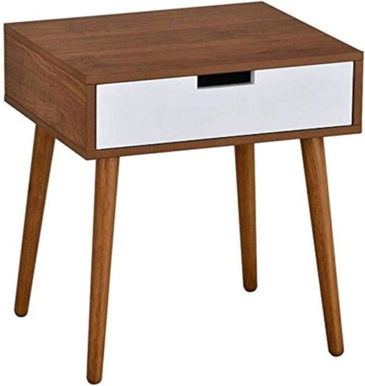 Light Walnut/White Side End Table With Drawer