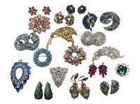 Vintage Designer Rhinestone Brooch Pins Earrings