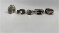 5 Vintage Various .925 & Sterling Silver Rings