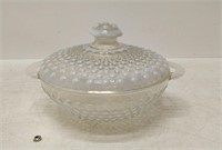 white hobnail dish with lid