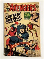Marvels The Avengers No.4 1964 1st SA Cap + Joins
