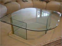 Glass and Brass Coffee Table, 42x16 Tall