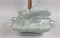 Westmoreland Milk Glass Swan Covered Dish 1950s