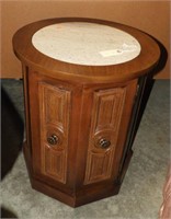 Fruitwood marbletop drum table