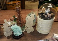 Japanese figurines, lighthouse figurines, shell