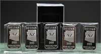(5) 1 ozt .999 Fine Silver Ingots - PROOF