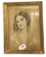19thC Antique Signed Lady Portrait Etching Print