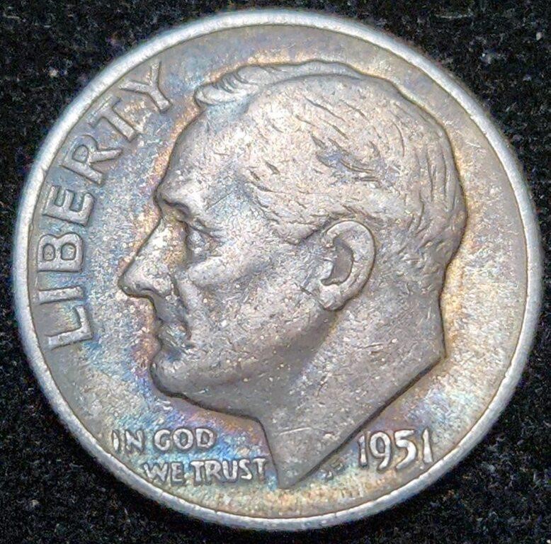 1951 Roosevelt Silver Dime - Toned Beauty